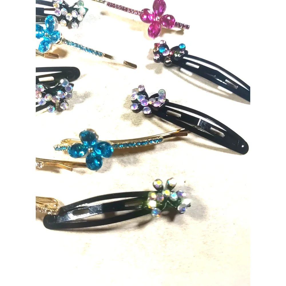 Lot Of 12 Fancy Bobby Pins Clips Floral Rhinestone